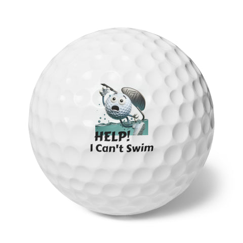 Goofy Golf Balls - "HELP! I Can't Swim" - 6pcs